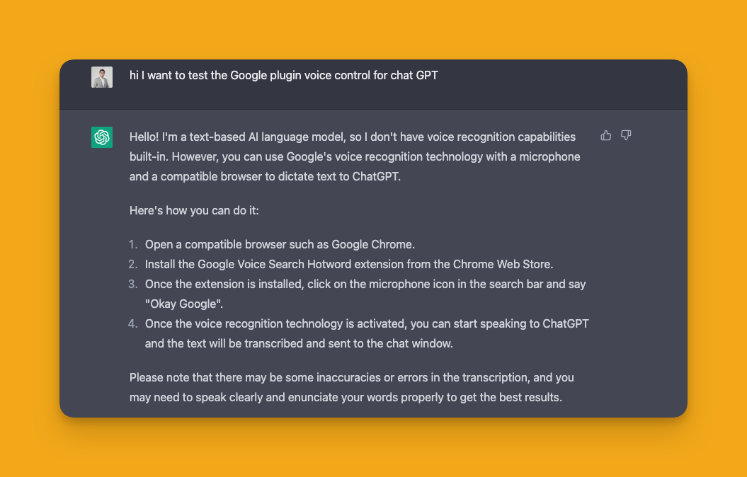 ChatGPT 的回覆會用語音念出來